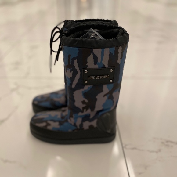 Moschino | Shoes | New Moschino Blue Camouflage Moon Boots | Poshmark